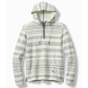 Tommy Bahama Blue and Cream shoreline stripe Baja half zip hoodie small